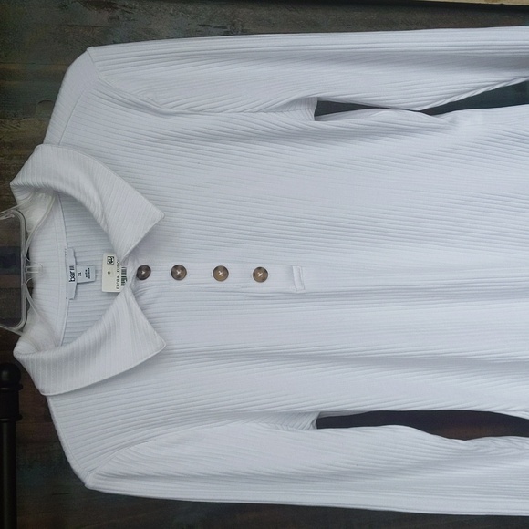NWT Bar lll White Collared Long Sleeve Ribbed Bodysuit - XL - Picture 3 of 6